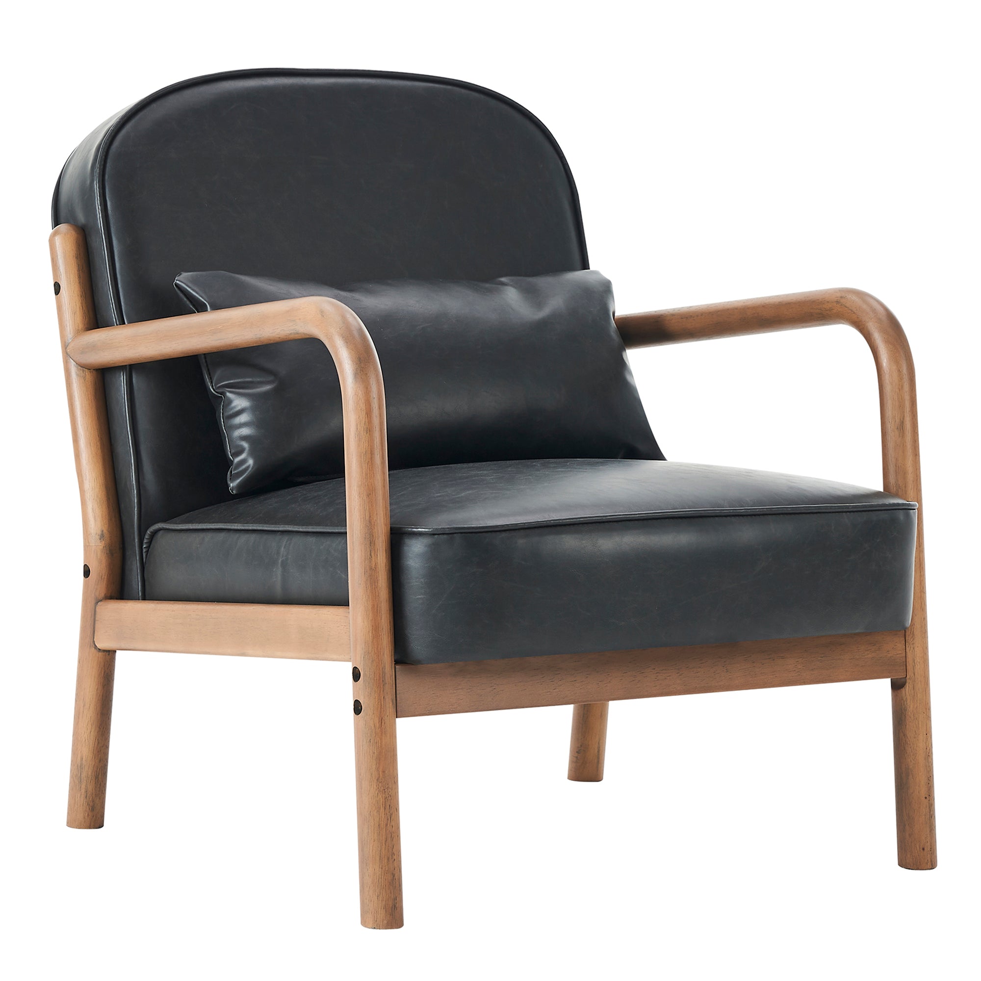 Fani Accent Chair - Black PU Leather Walnut Wood Frame-DECOROLALA