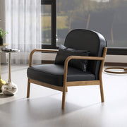 Fani Accent Chair - Black PU Leather Walnut Wood Frame-DECOROLALA