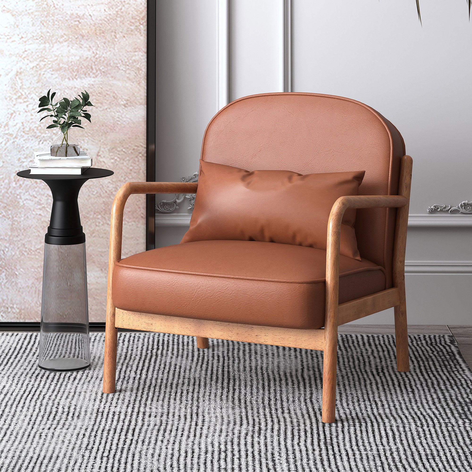 Fani Accent Chair - Saddle PU Leather Walnut Wood Frame-DECOROLALA