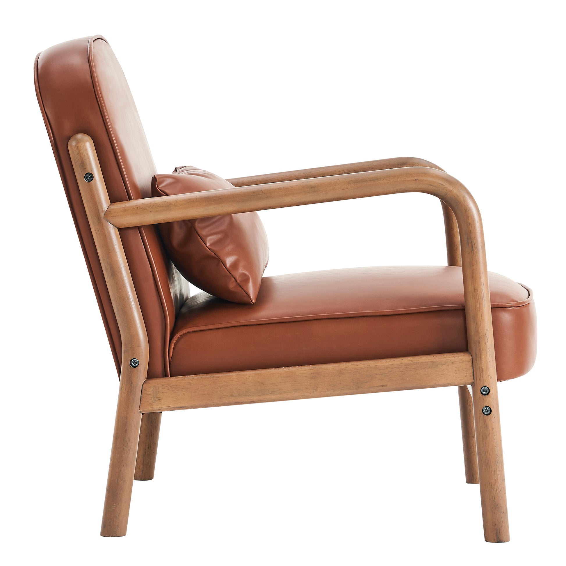 Fani Accent Chair - Saddle PU Leather Walnut Wood Frame-DECOROLALA