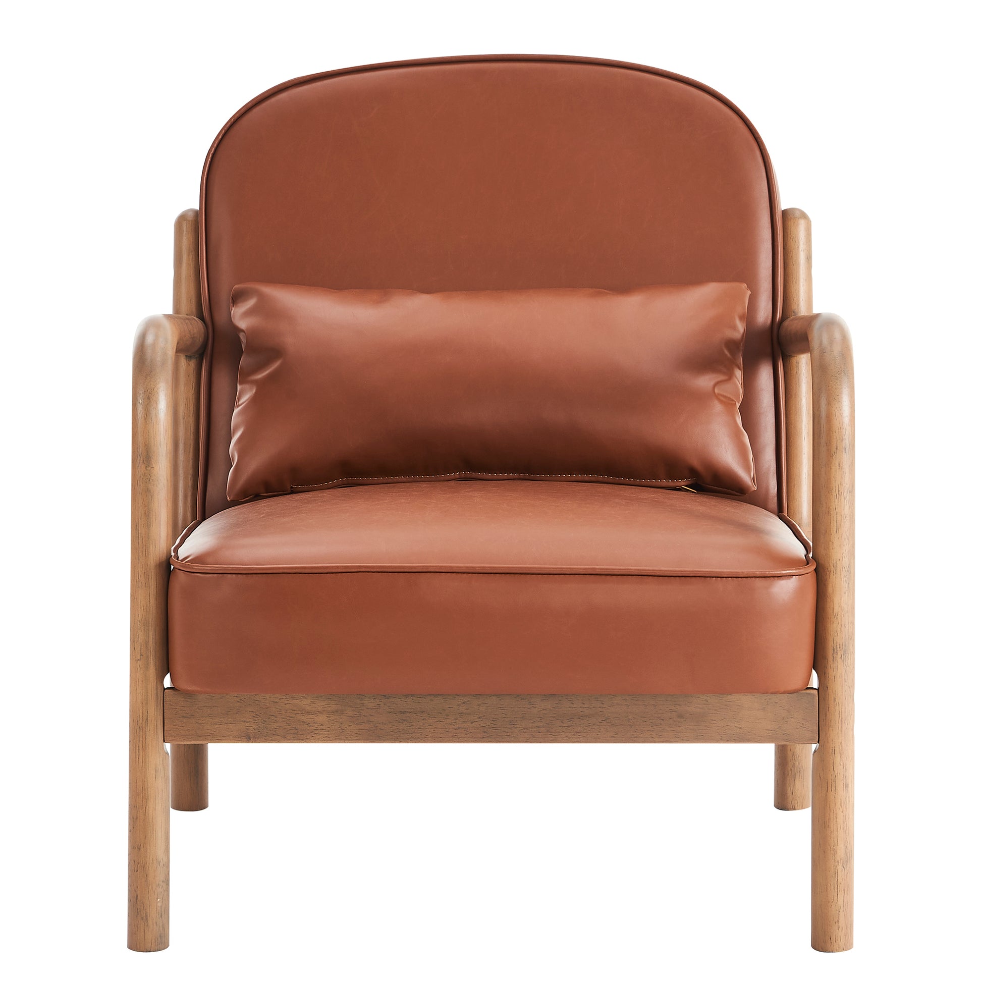 Fani Accent Chair - Saddle PU Leather Walnut Wood Frame-DECOROLALA