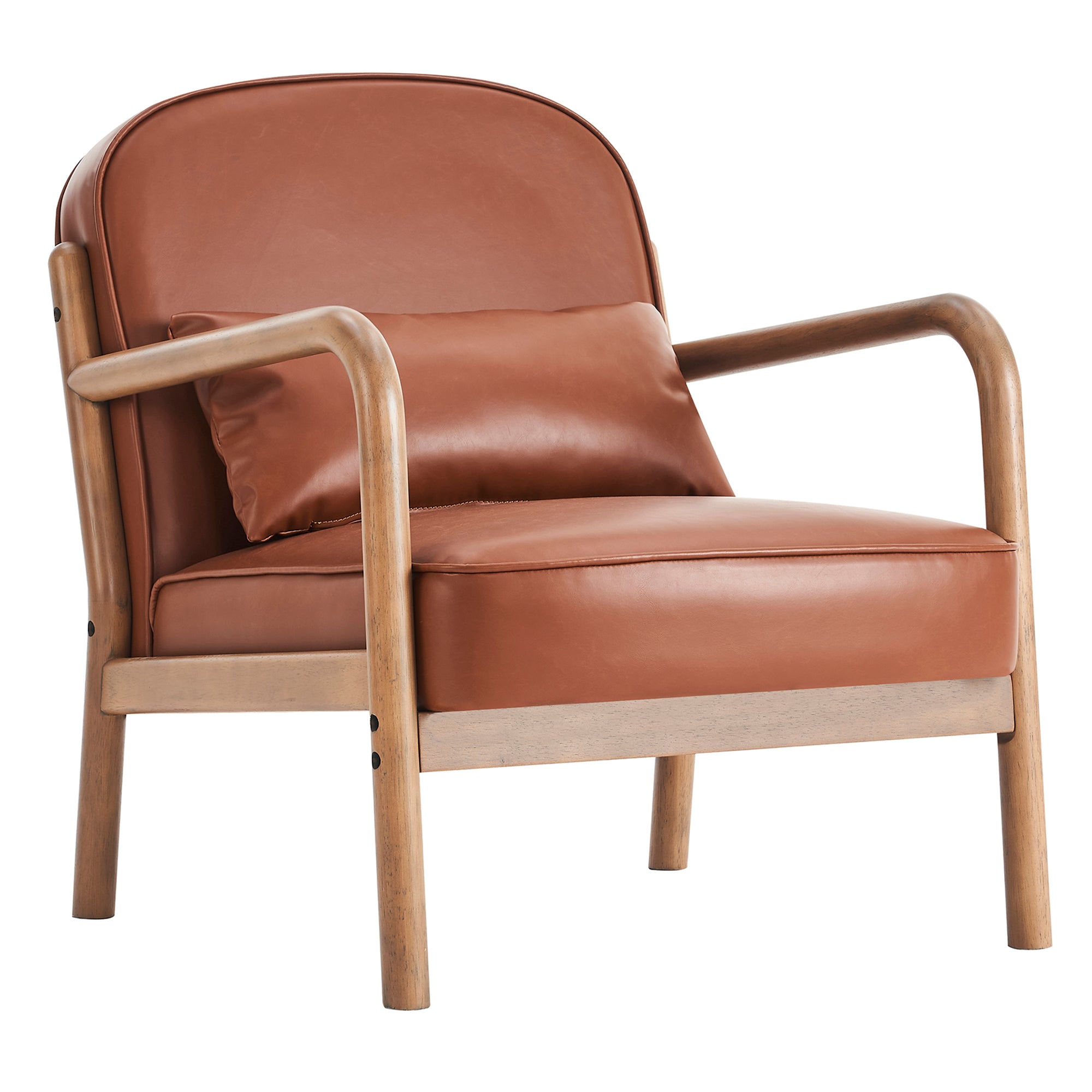 Fani Accent Chair - Saddle PU Leather Walnut Wood Frame-DECOROLALA
