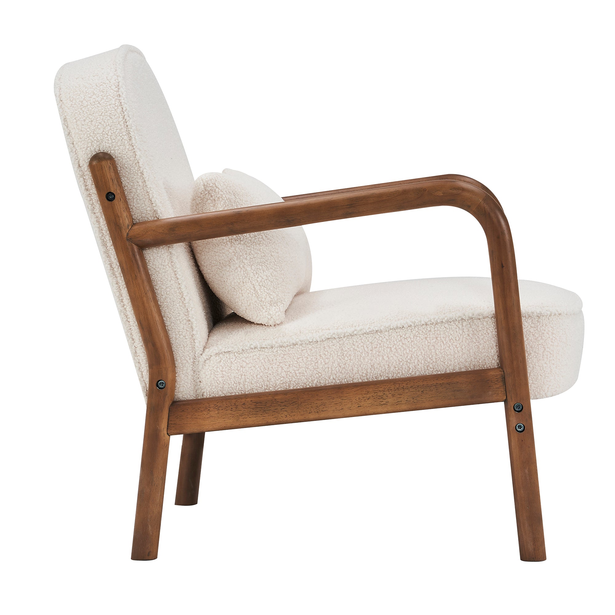 Fani Accent Chair - White Fabric Solid Wood Walnut Finish-DECOROLALA