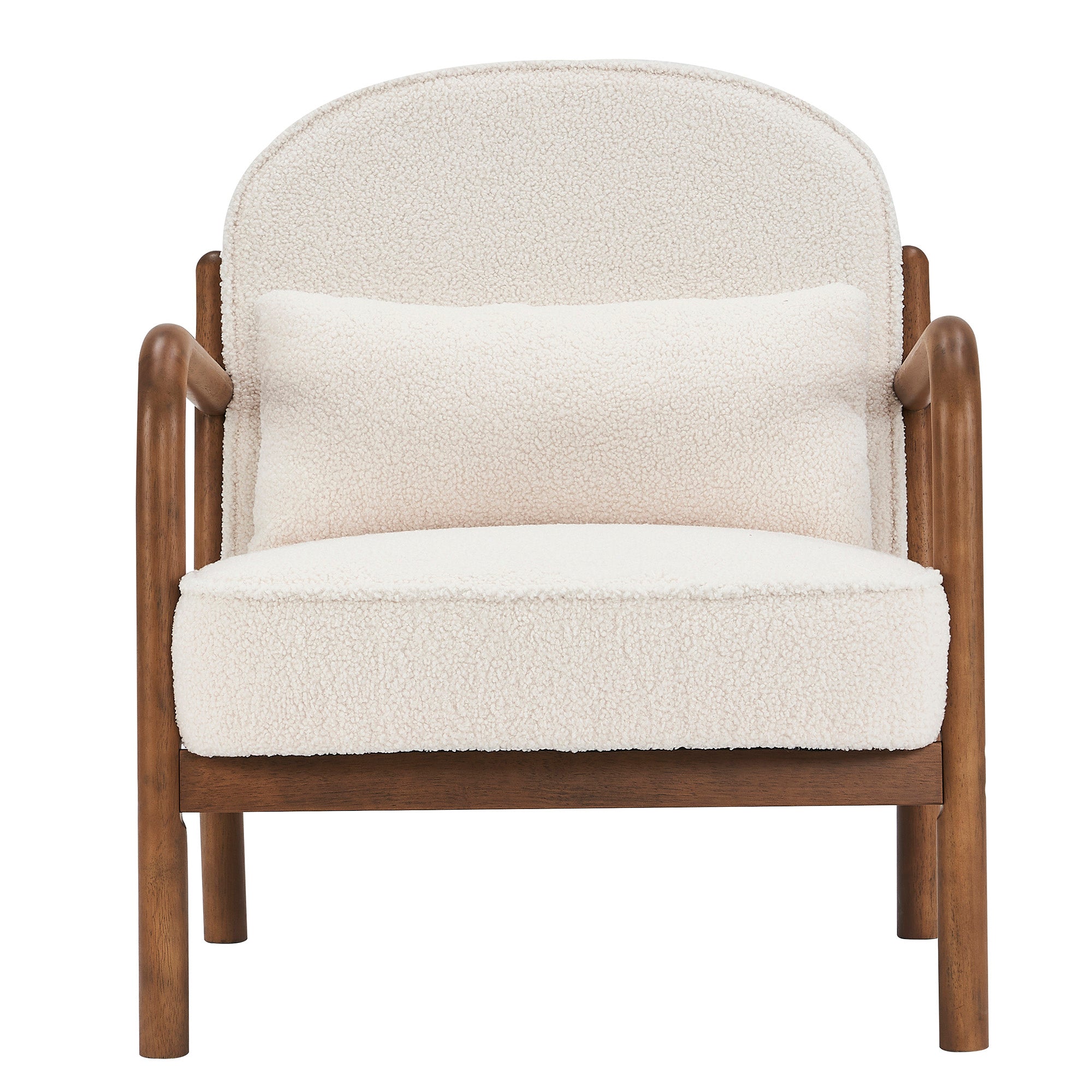 Fani Accent Chair - White Fabric Solid Wood Walnut Finish-DECOROLALA