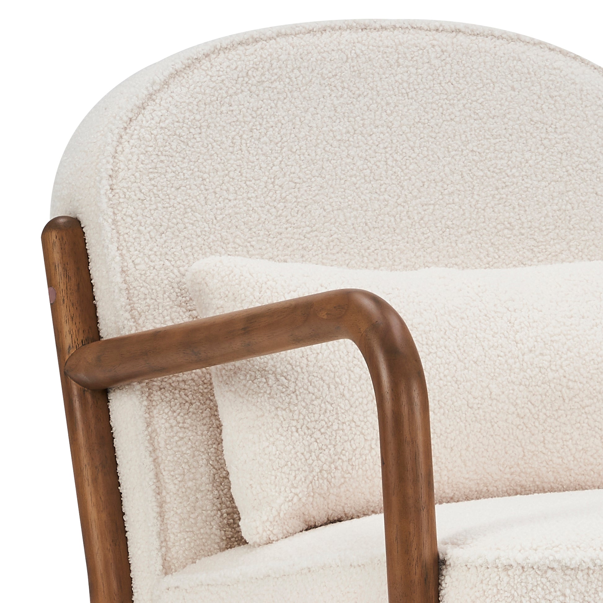 Fani Accent Chair - White Fabric Solid Wood Walnut Finish-DECOROLALA
