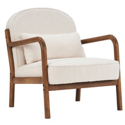 Fani Accent Chair - White Fabric Solid Wood Walnut Finish-DECOROLALA
