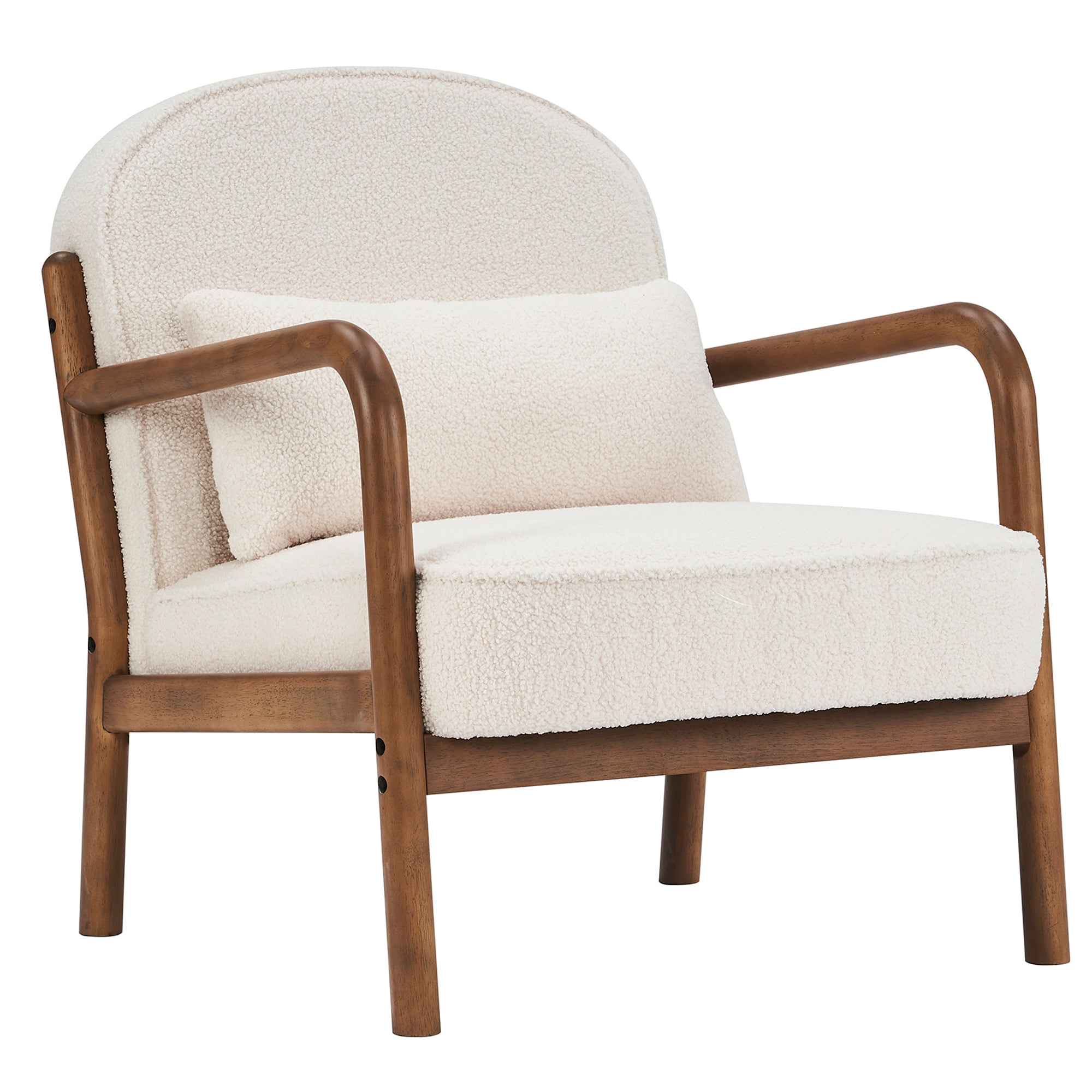 Fani Accent Chair - White Fabric Solid Wood Walnut Finish-DECOROLALA