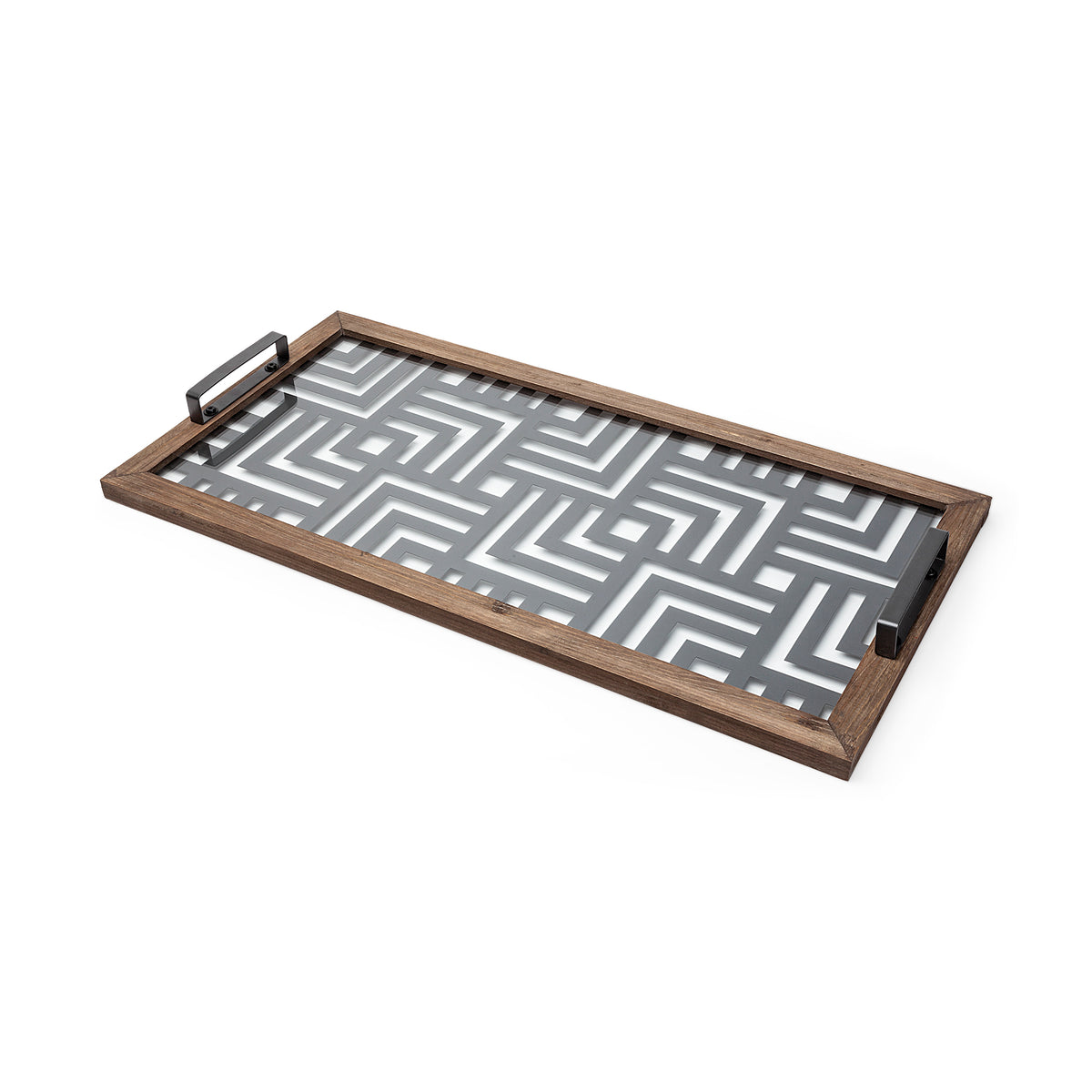 Fantuz 32L x 16W Gray Metal, Wood and Glass Serving Tray-Trays-DECOROLALA