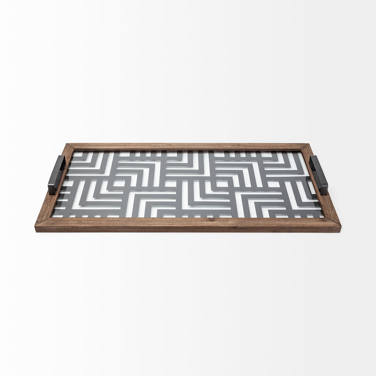 Fantuz 32L x 16W Gray Metal, Wood and Glass Serving Tray-Trays-DECOROLALA