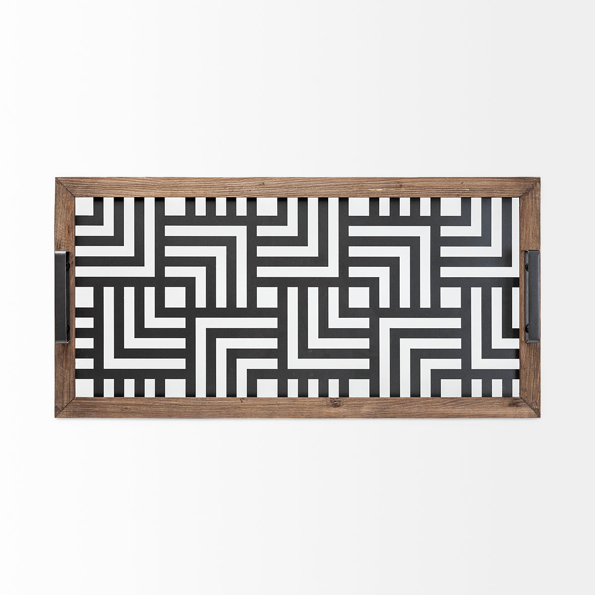 Fantuz 32L x 16W Gray Metal, Wood and Glass Serving Tray-Trays-DECOROLALA