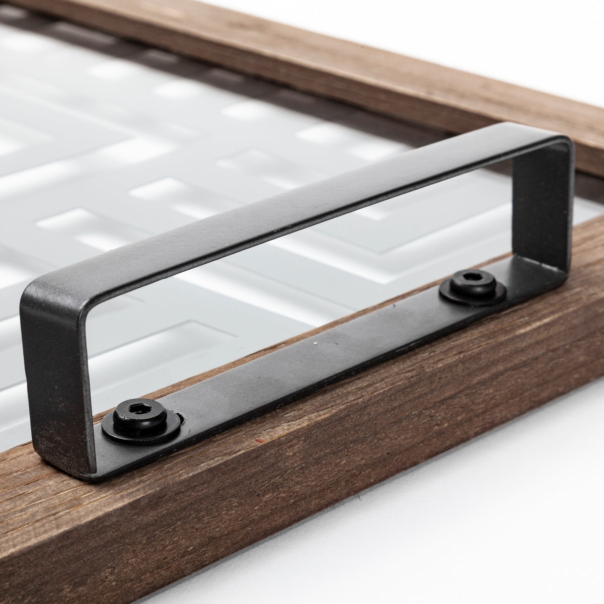 Fantuz 32L x 16W Gray Metal, Wood and Glass Serving Tray-Trays-DECOROLALA