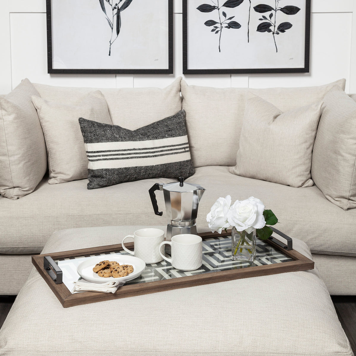 Fantuz Gray Metal Wood and Glass Serving Tray-Decorative Trays-DECOROLALA