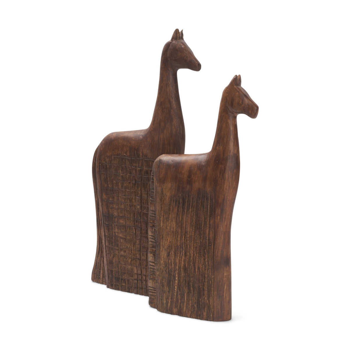 Farasi Carved Wood Horse Objects - Medium Brown (Set of 2)-Decorative Objects-DECOROLALA