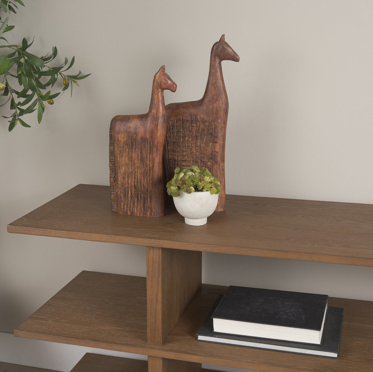 Farasi Carved Wood Horse Objects - Medium Brown (Set of 2)-Decorative Objects-DECOROLALA