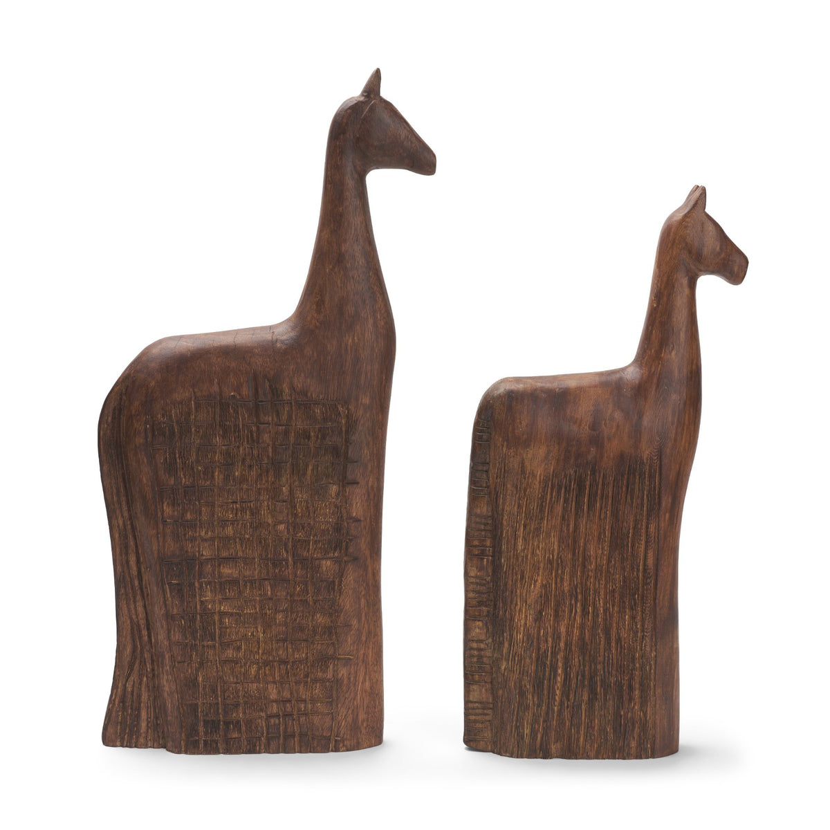 Farasi Medium Brown Wood Carved Horse Object (Set of 2)-Objects-DECOROLALA