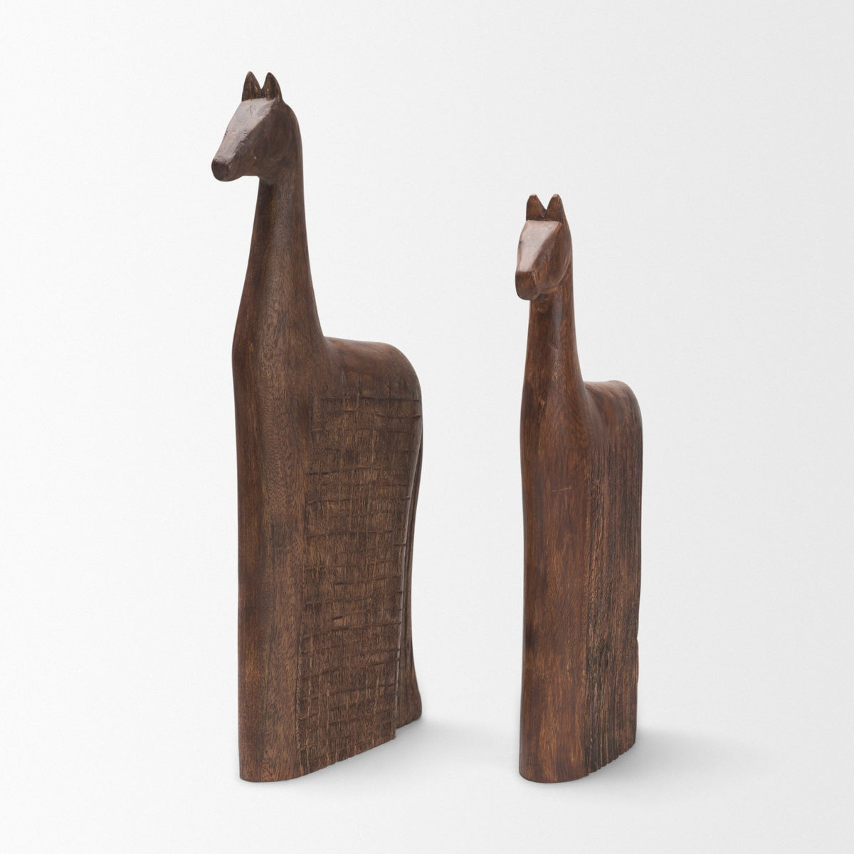 Farasi Medium Brown Wood Carved Horse Object (Set of 2)-Objects-DECOROLALA