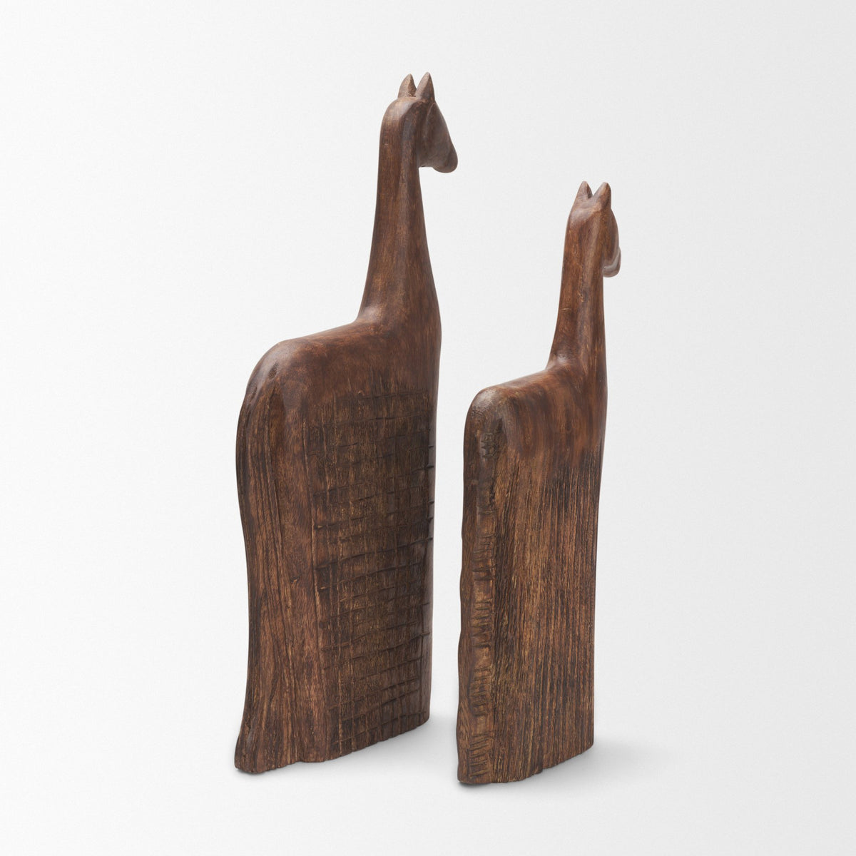 Farasi Medium Brown Wood Carved Horse Object (Set of 2)-Objects-DECOROLALA