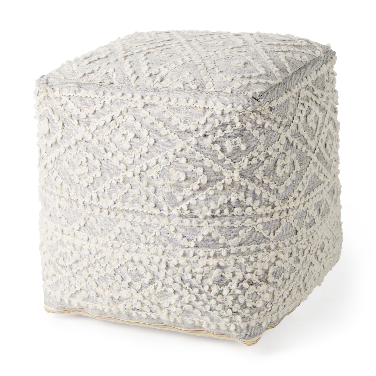 Farida 6.0L x 16.0W x 16.0H Light Gray Wool and Polyester Patterned Pouf-Poufs-DECOROLALA