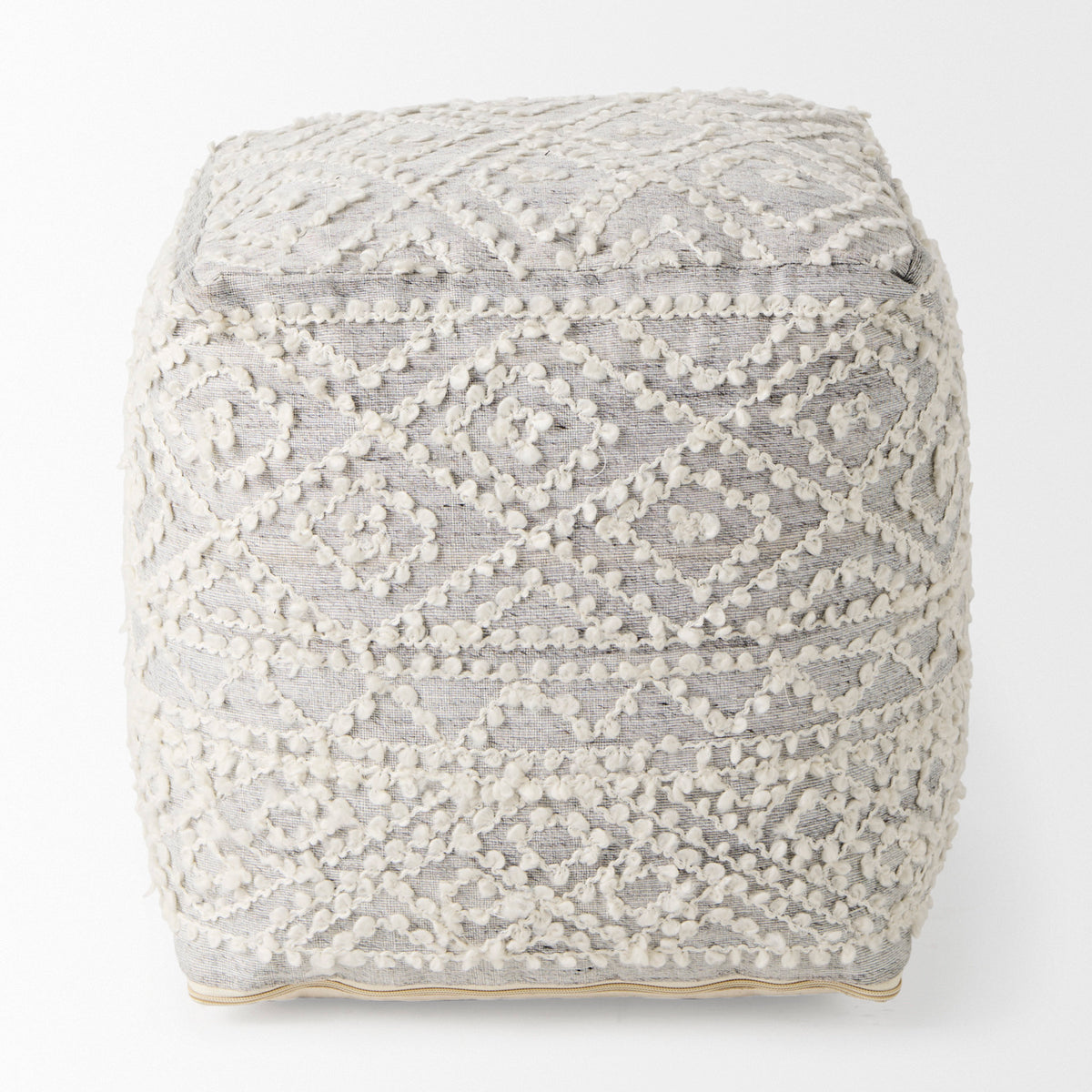 Farida 6.0L x 16.0W x 16.0H Light Gray Wool and Polyester Patterned Pouf-Poufs-DECOROLALA