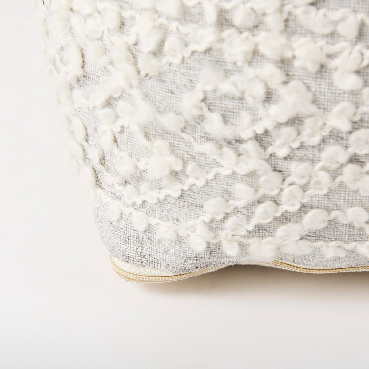 Farida 6.0L x 16.0W x 16.0H Light Gray Wool and Polyester Patterned Pouf-Poufs-DECOROLALA