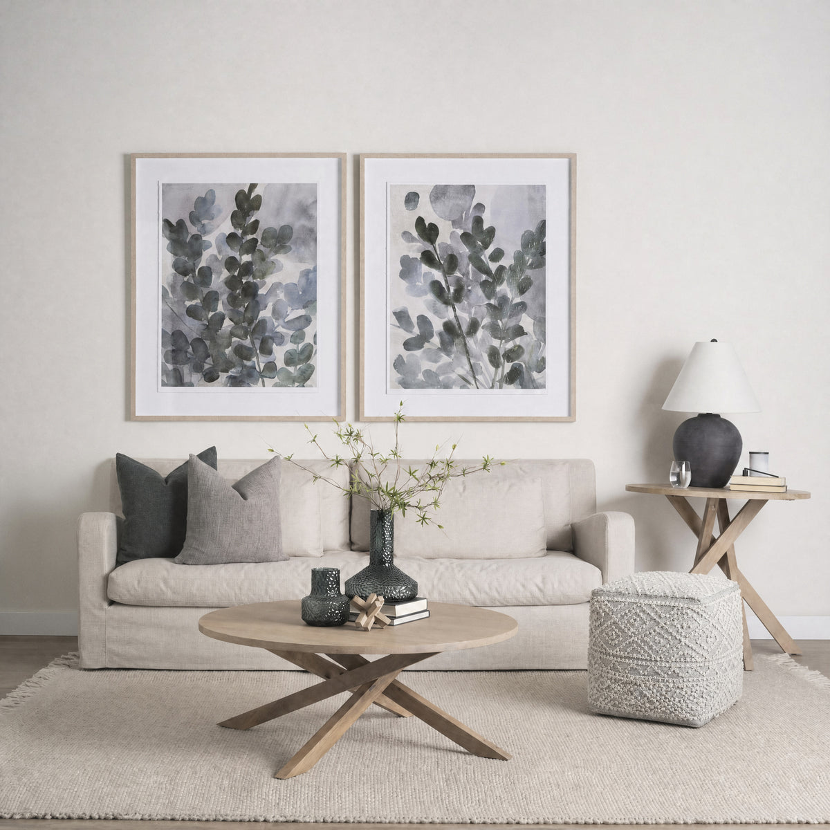 Farida 6.0L x 16.0W x 16.0H Light Gray Wool and Polyester Patterned Pouf-Poufs-DECOROLALA