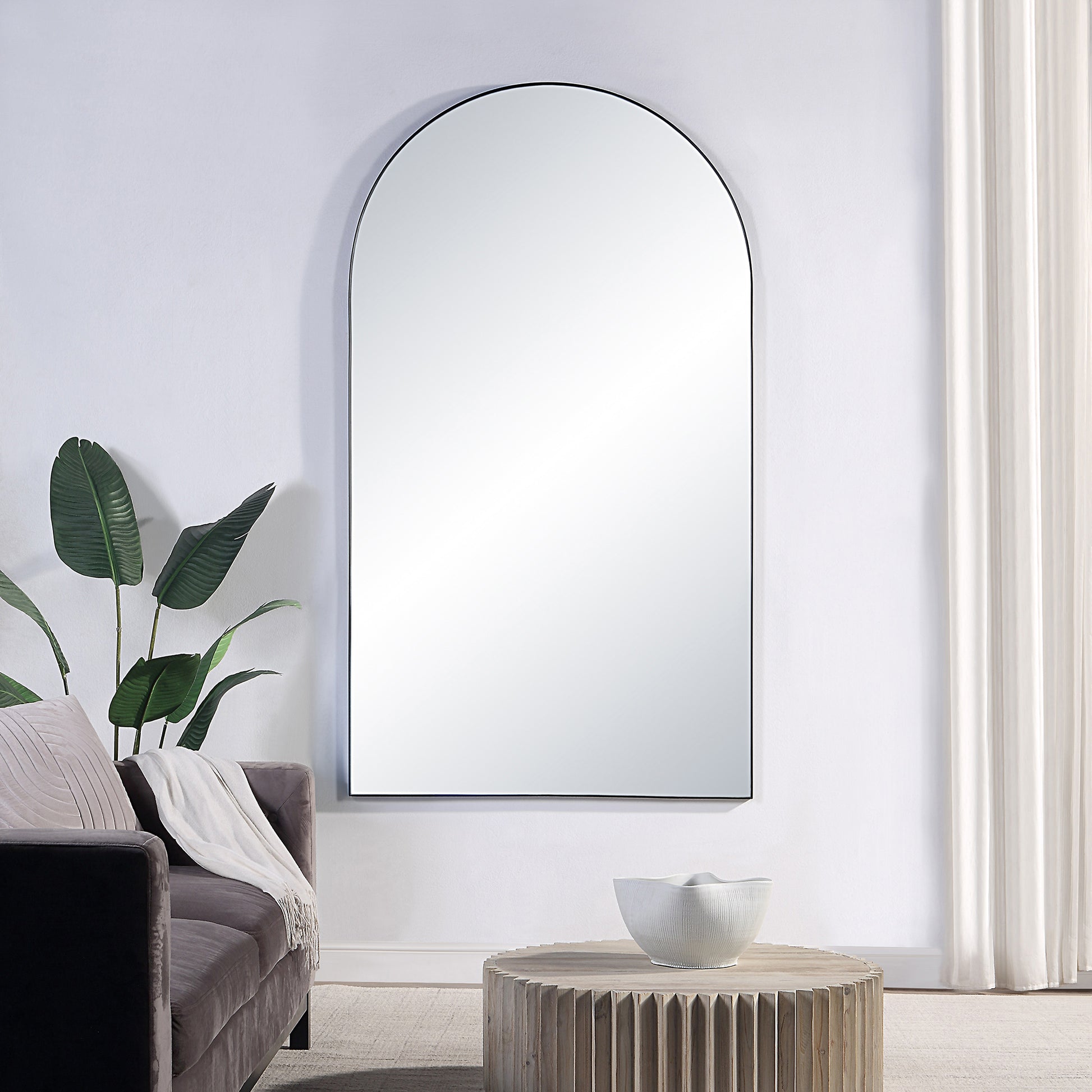Farida 82" Tall Arch Full Length Mirror, Black-Full Length Mirror-DECOROLALA