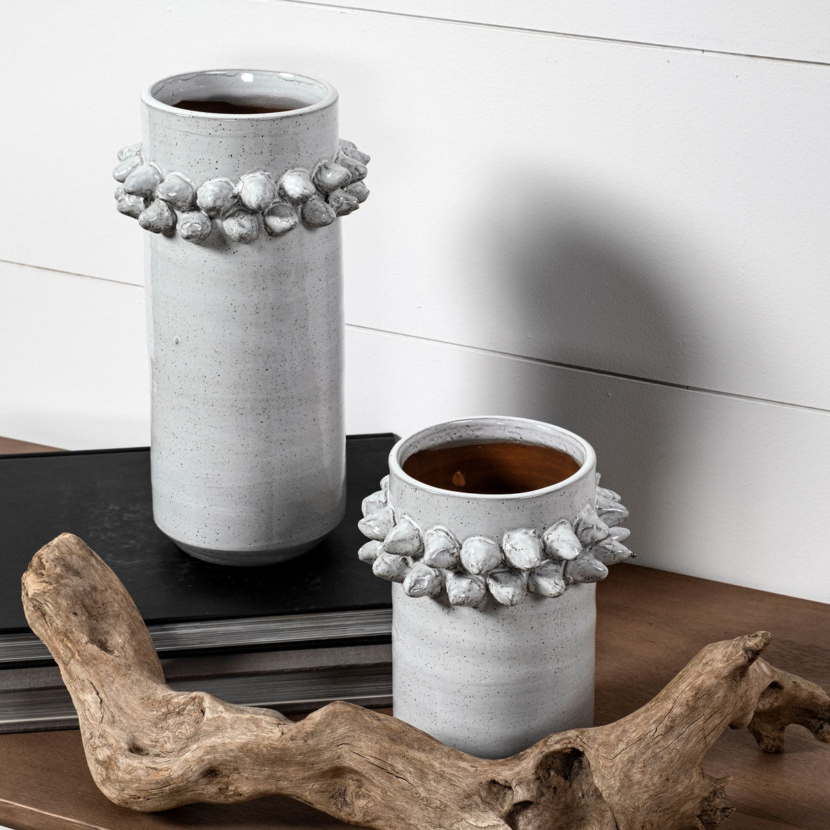 Farmhampton Small Gray Spoked Ceramic Vase-Vase-DECOROLALA