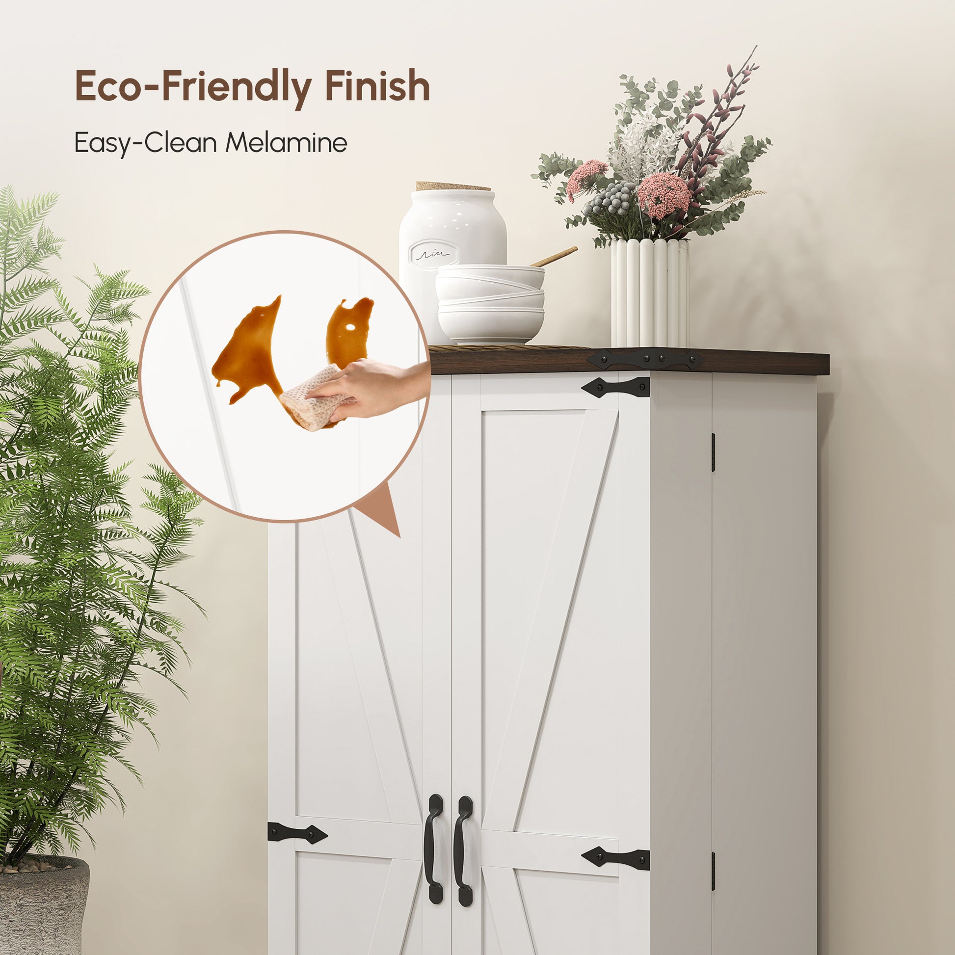 Farmhouse 47" Pantry Storage Cabinet - White, Adjustable Shelves-DECOROLALA
