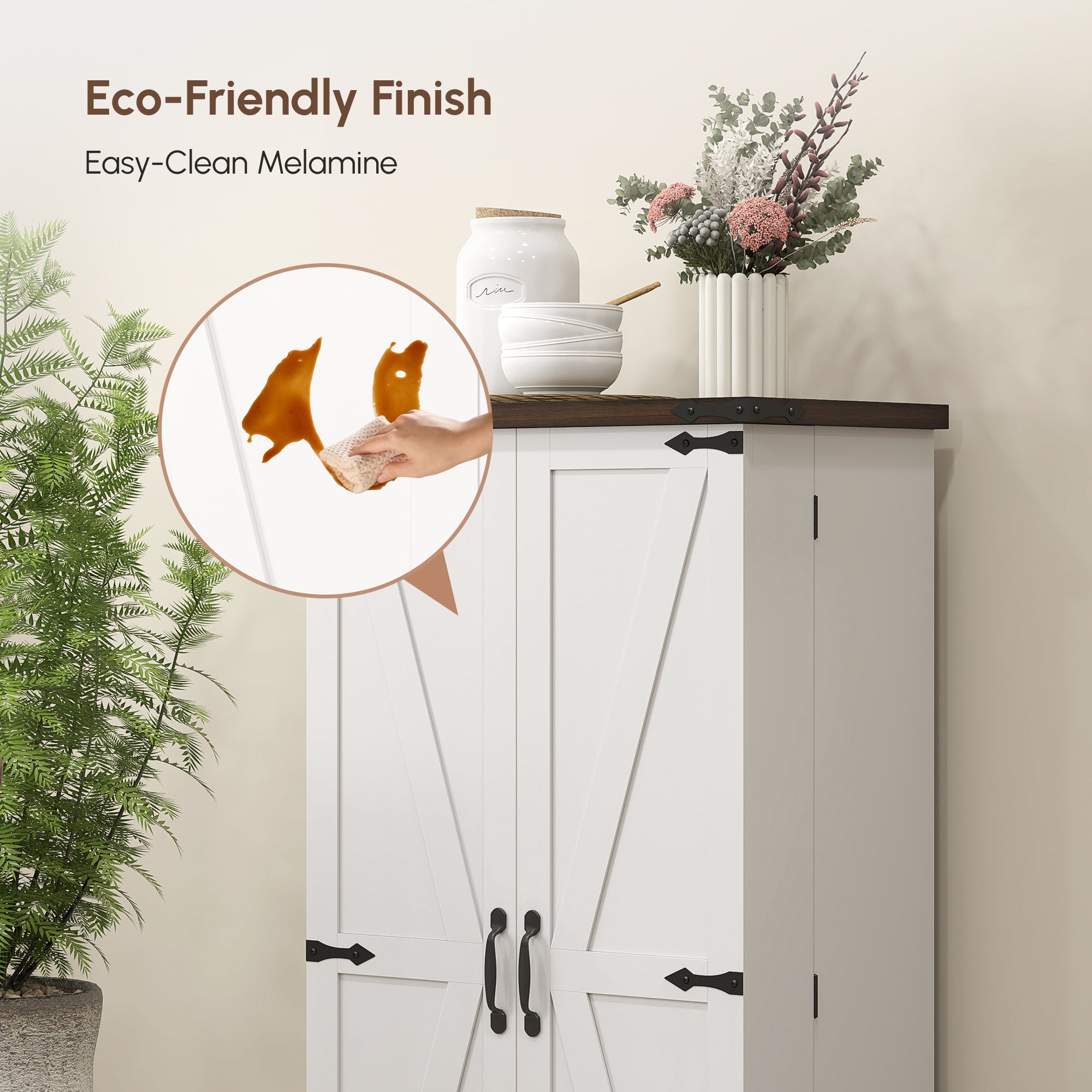 Farmhouse 47" Pantry Storage Cabinet - White, Adjustable Shelves-DECOROLALA