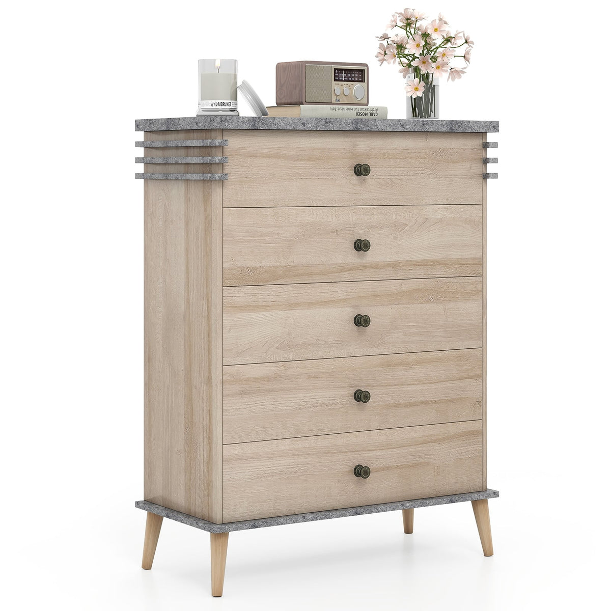 Farmhouse 5-Drawer Dresser - Grey (min order qty 2)-Dressers & Chests-DECOROLALA