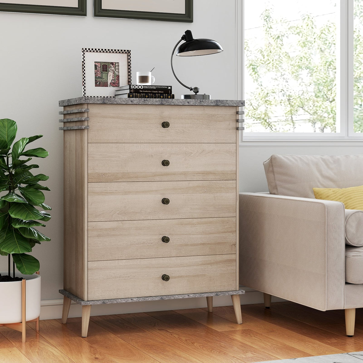 Farmhouse 5-Drawer Dresser - Grey (min order qty 2)-Dressers & Chests-DECOROLALA