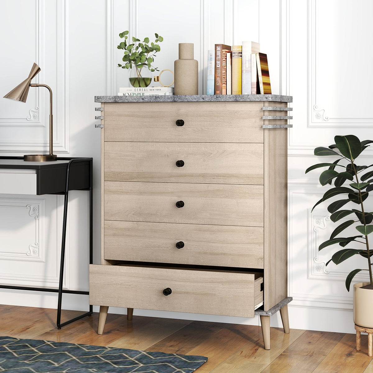 Farmhouse 5-Drawer Dresser - Grey (min order qty 2)-Dressers & Chests-DECOROLALA
