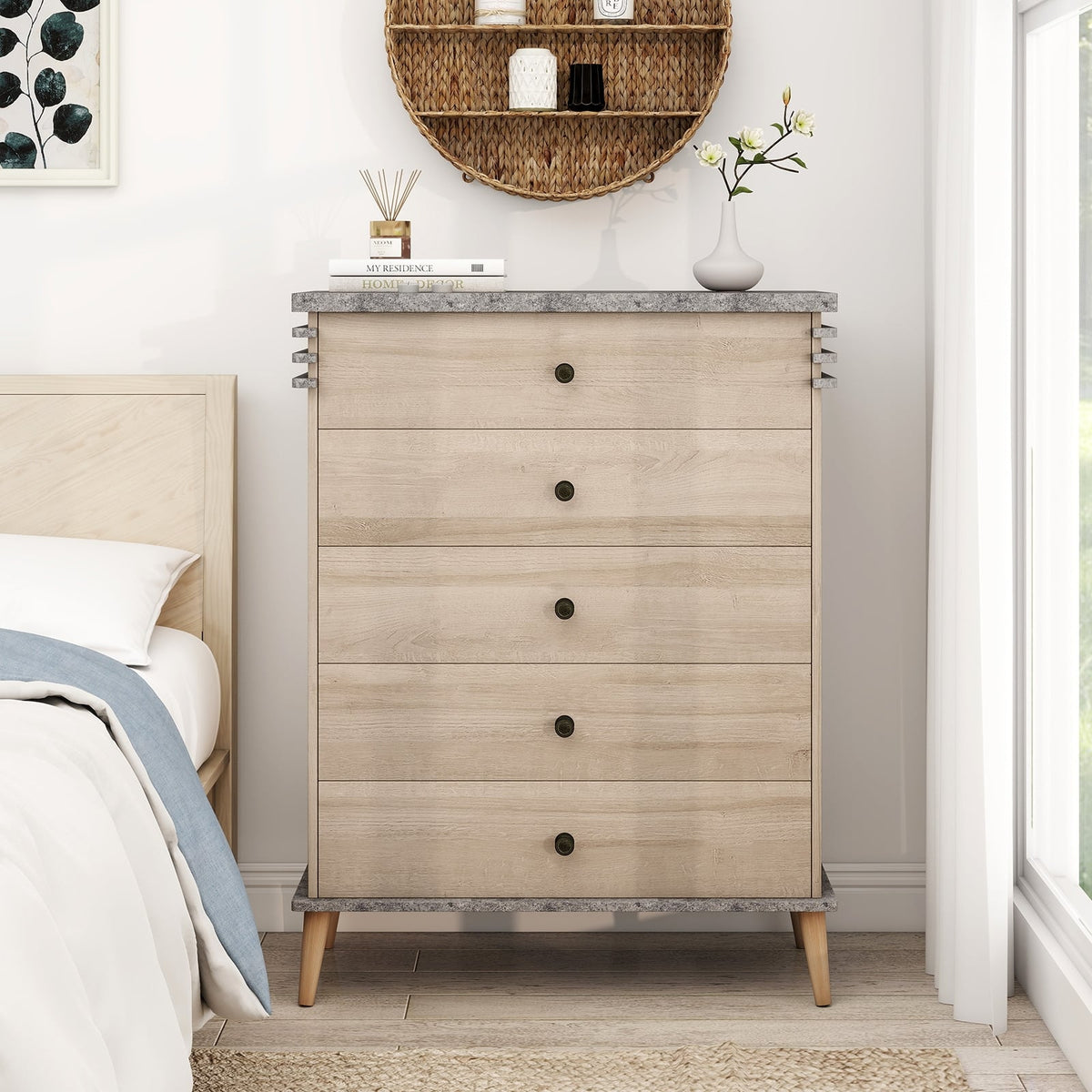 Farmhouse 5-Drawer Dresser - Grey (min order qty 2)-Dressers & Chests-DECOROLALA