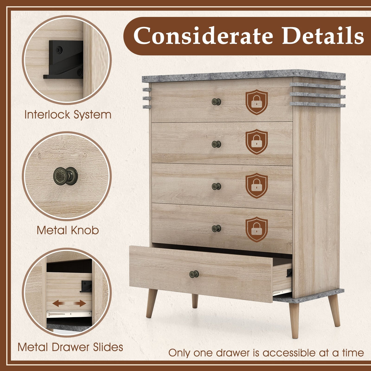 Farmhouse 5-Drawer Dresser - Grey (min order qty 2)-Dressers & Chests-DECOROLALA