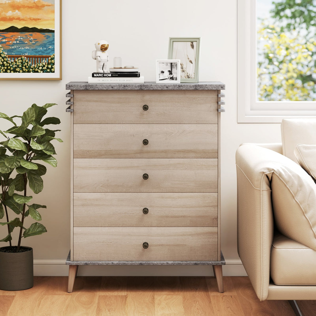 Farmhouse 5-Drawer Dresser - Grey (min order qty 2)-Dressers & Chests-DECOROLALA