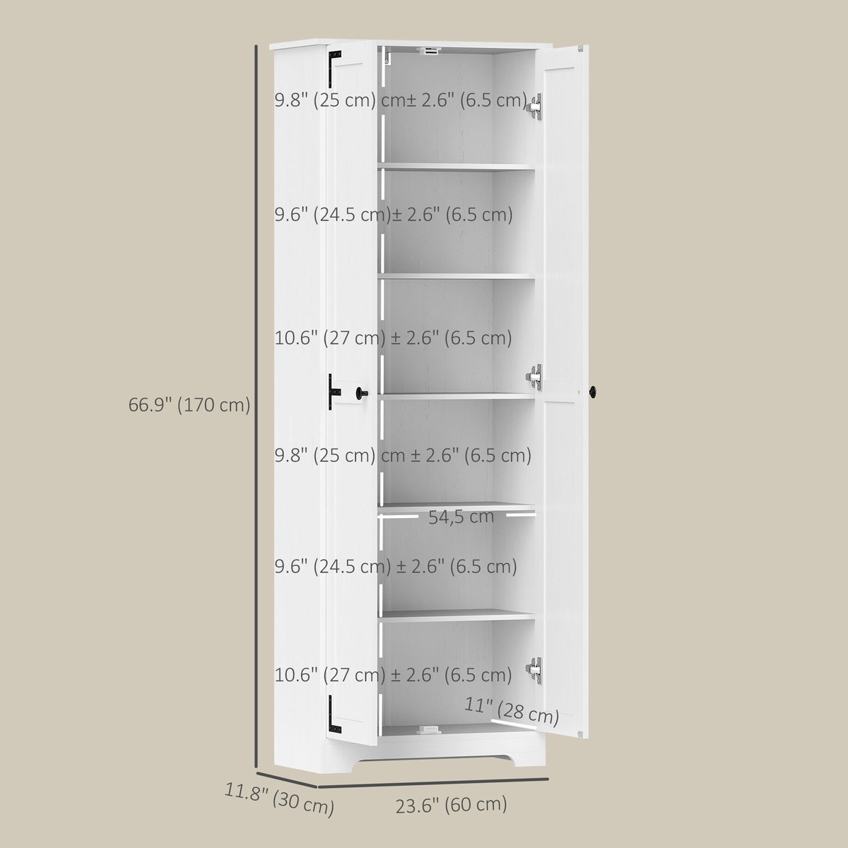 Farmhouse 67" Pantry Cabinet, Distressed White with Adjustable Shelves-Sideboards & Buffets-DECOROLALA