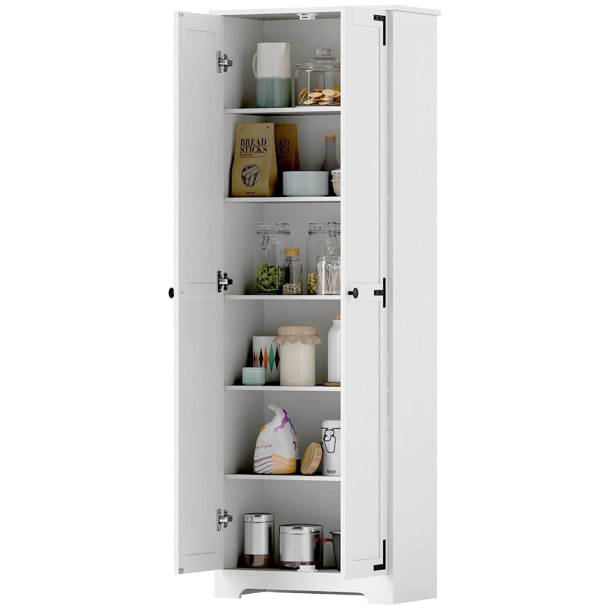 Farmhouse 67" Pantry Cabinet, Distressed White with Adjustable Shelves-DECOROLALA
