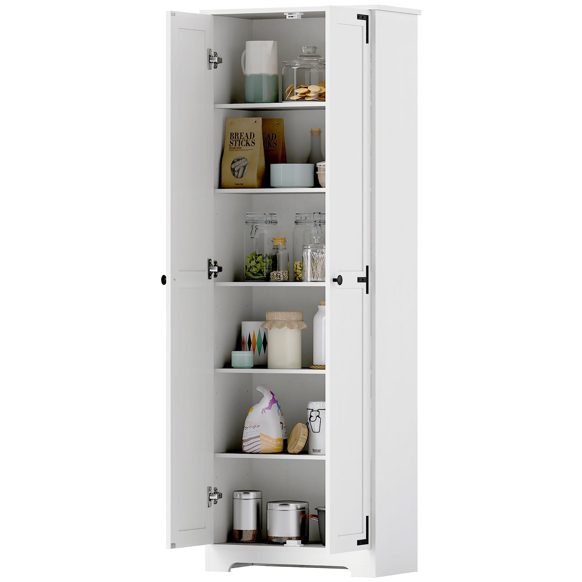 Farmhouse 67" Pantry Cabinet, Distressed White with Adjustable Shelves-DECOROLALA