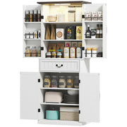 Farmhouse 71" LED Pantry Cabinet, Distressed White, Motion Sensor, Rustic Storage-DECOROLALA