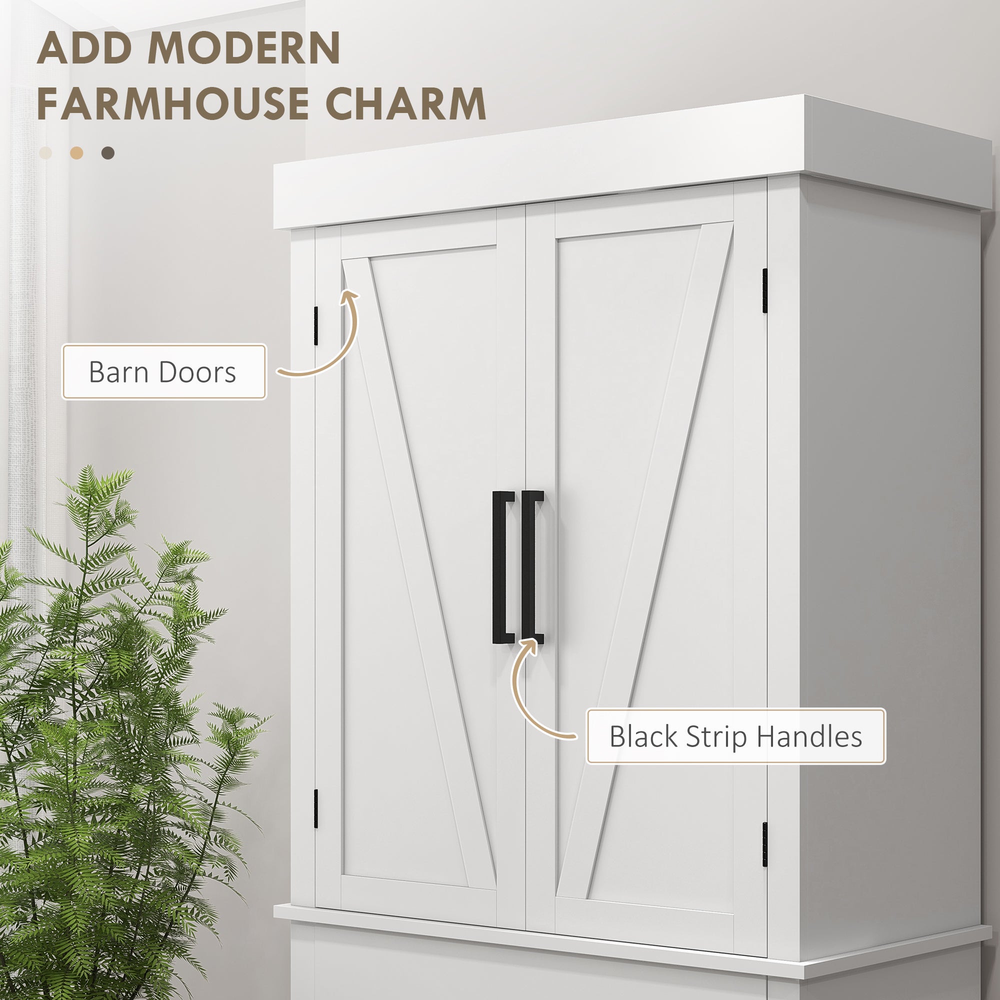Farmhouse 72" Kitchen Storage Cabinet with 4 Barn Doors, White-DECOROLALA