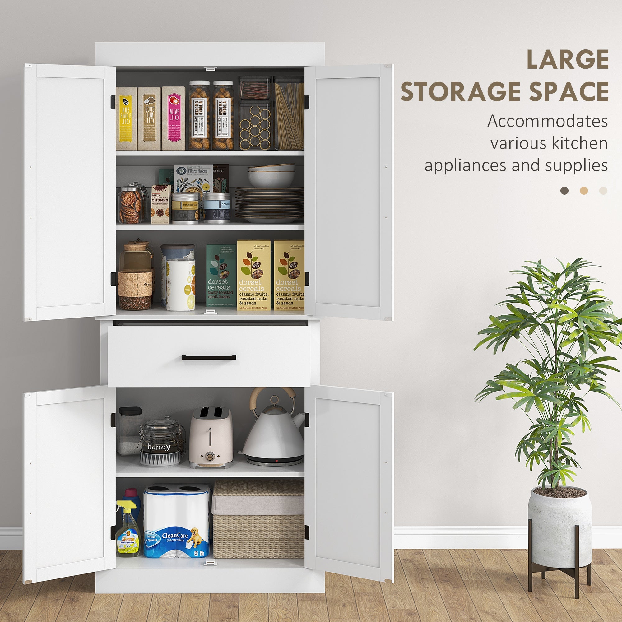 Farmhouse 72" Kitchen Storage Cabinet with 4 Barn Doors, White-DECOROLALA