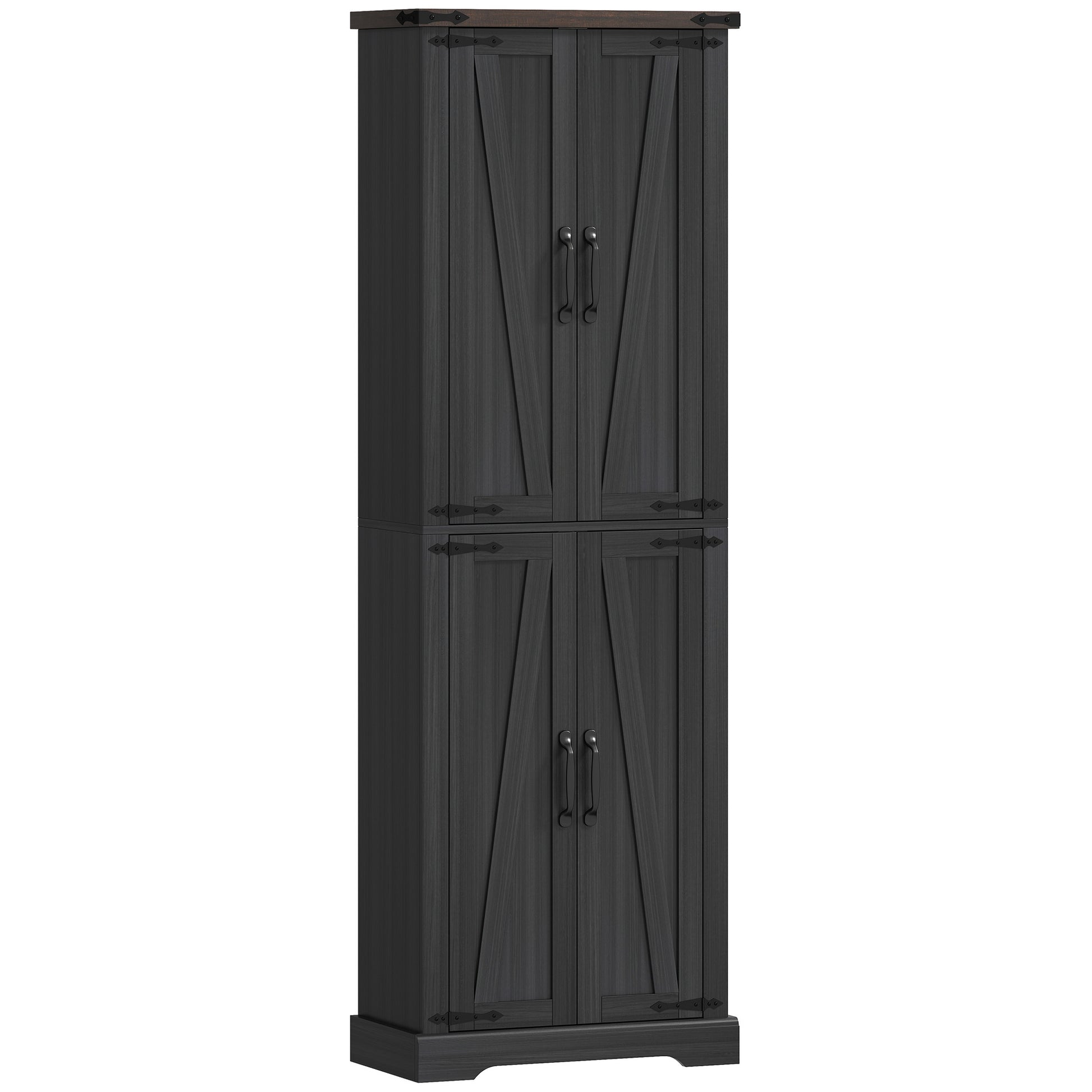 Farmhouse 72" Pantry Cabinet - Black Kitchen Storage with Adjustable Shelves-DECOROLALA