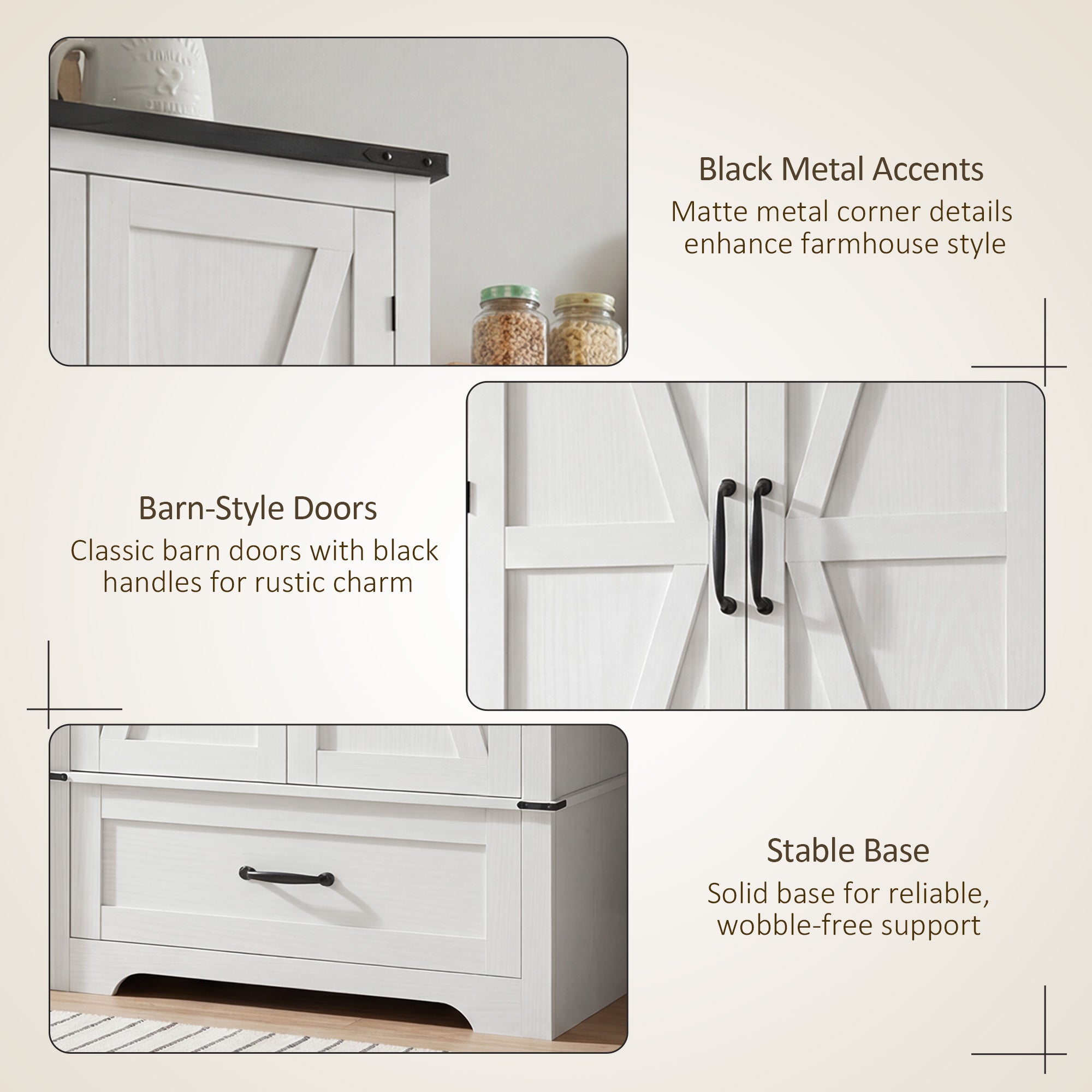Farmhouse 72" Pantry Cabinet with Adjustable Shelves, 2 Doors, White Wood Grain-DECOROLALA