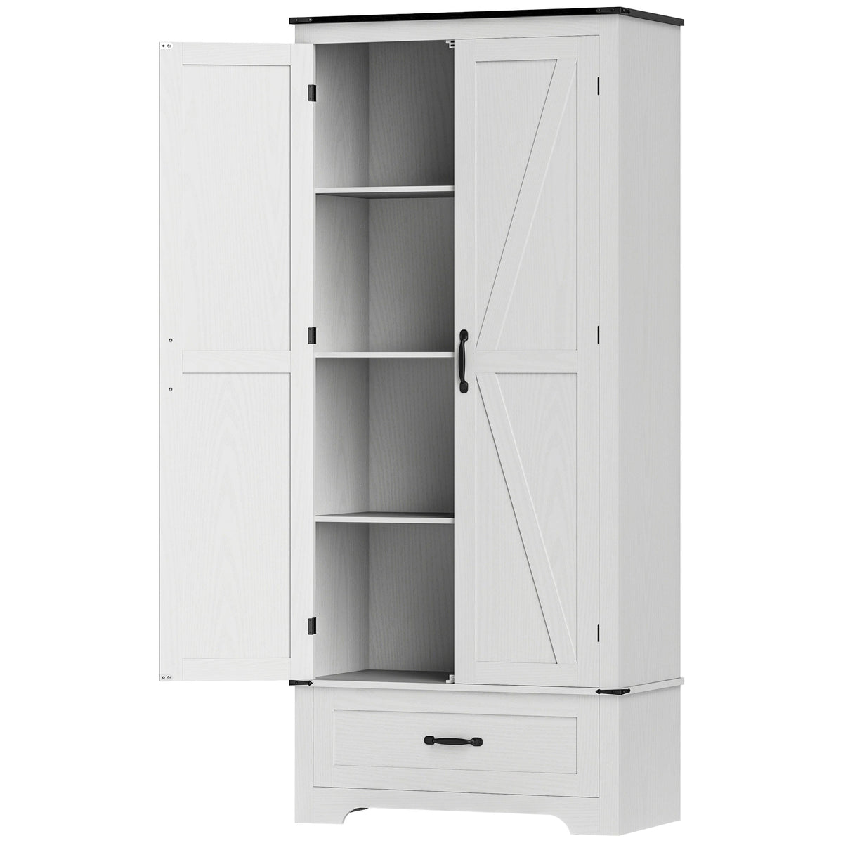 Farmhouse 72" Pantry Cabinet with Adjustable Shelves, 2 Doors, White Wood Grain-Sideboards & Buffets-DECOROLALA