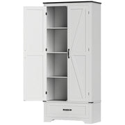 Farmhouse 72" Pantry Cabinet with Adjustable Shelves, 2 Doors, White Wood Grain-DECOROLALA
