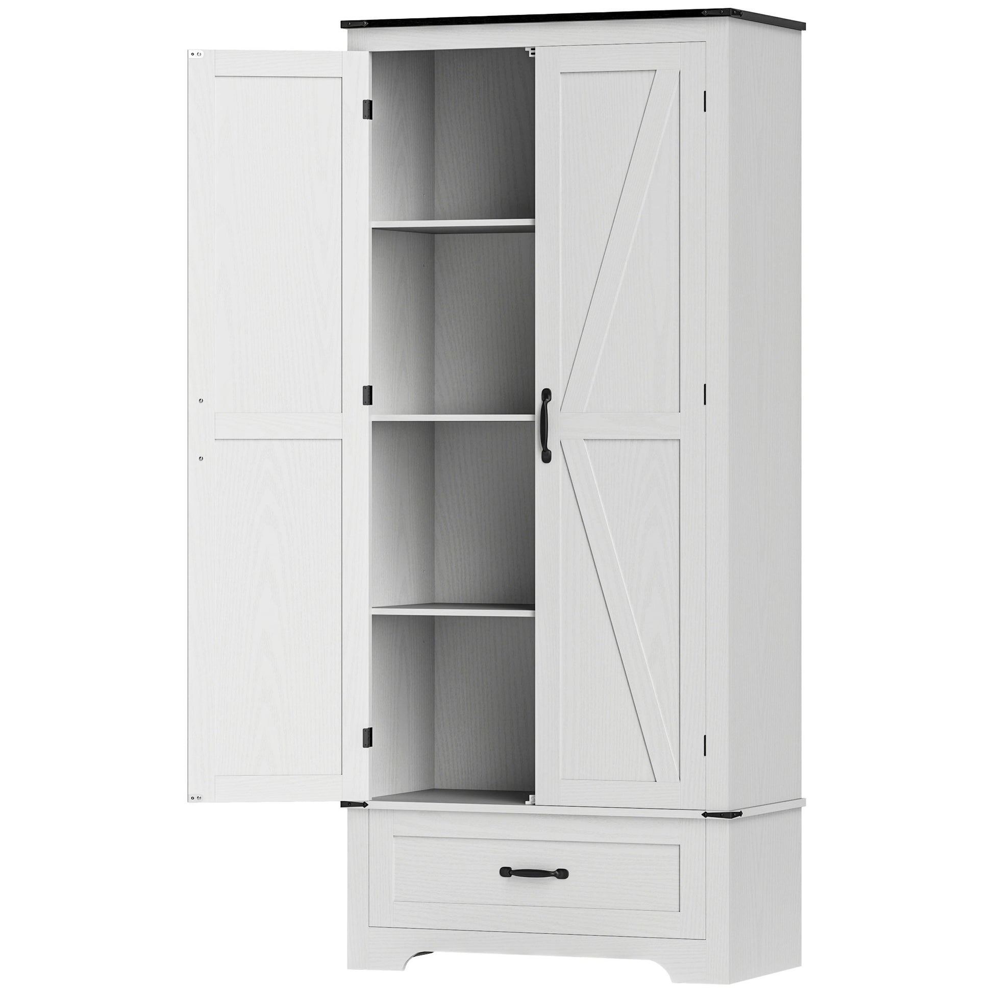 Farmhouse 72" Pantry Cabinet with Adjustable Shelves, 2 Doors, White Wood Grain-DECOROLALA