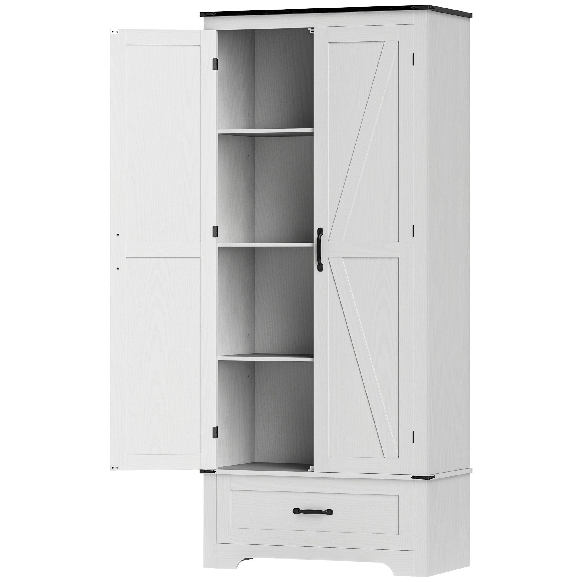 Farmhouse 72" Pantry Cabinet with Adjustable Shelves, 2 Doors, White Wood Grain-DECOROLALA