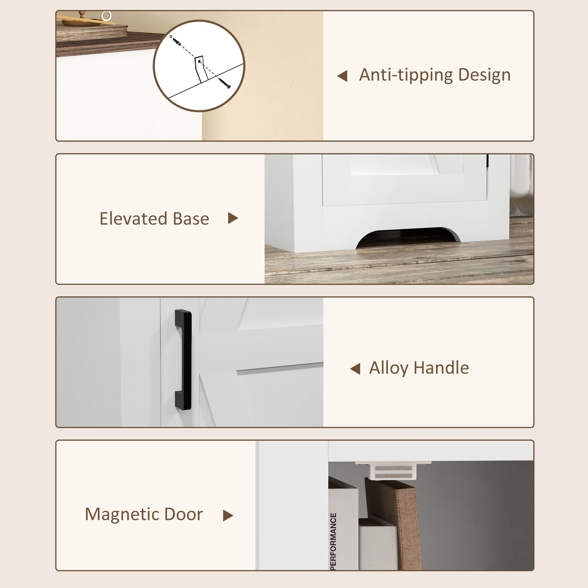 Farmhouse Accent Cabinet with Adjustable Shelf Barn Door Storage Cabinet for Living Room Floor Pantry Cabinet White-Home Furnishings > Storage & Organization > Storage Cabinets-DECOROLALA