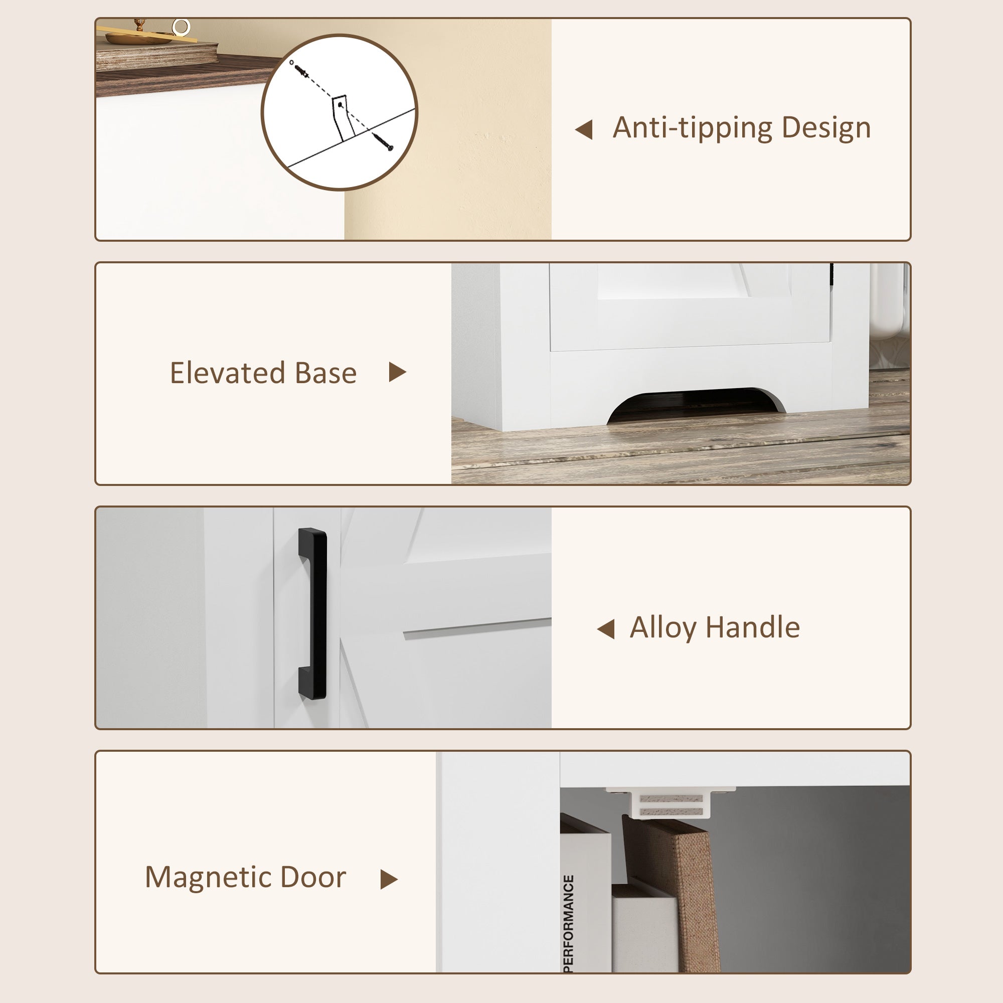 Farmhouse Accent Cabinet with Adjustable Shelf Barn Door Storage Cabinet for Living Room Floor Pantry Cabinet White-Home Furnishings > Storage & Organization > Storage Cabinets-DECOROLALA