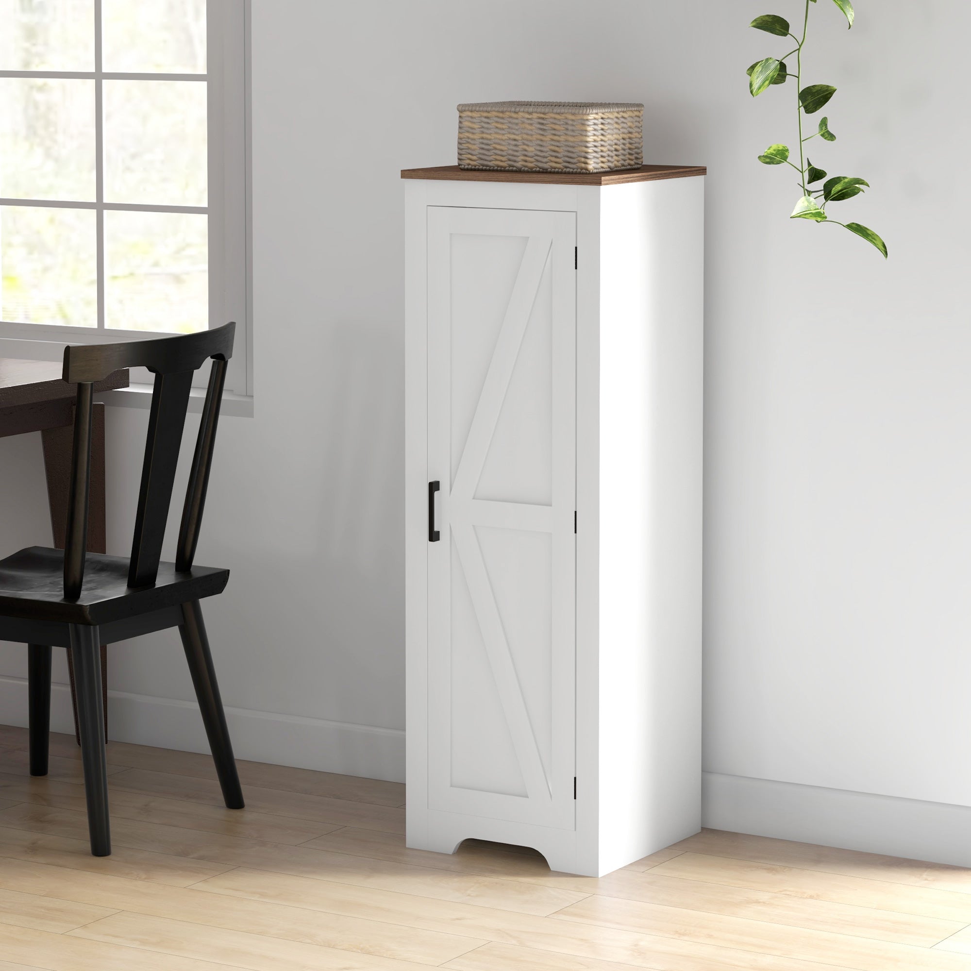 Farmhouse Accent Cabinet with Adjustable Shelf Barn Door Storage Cabinet for Living Room Floor Pantry Cabinet White-Home Furnishings > Storage & Organization > Storage Cabinets-DECOROLALA